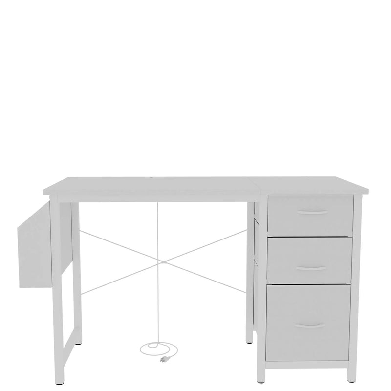 Office Desk With Power Outlet, 3 Drawers And Side Pocket For Office - White by HouseOfZazla