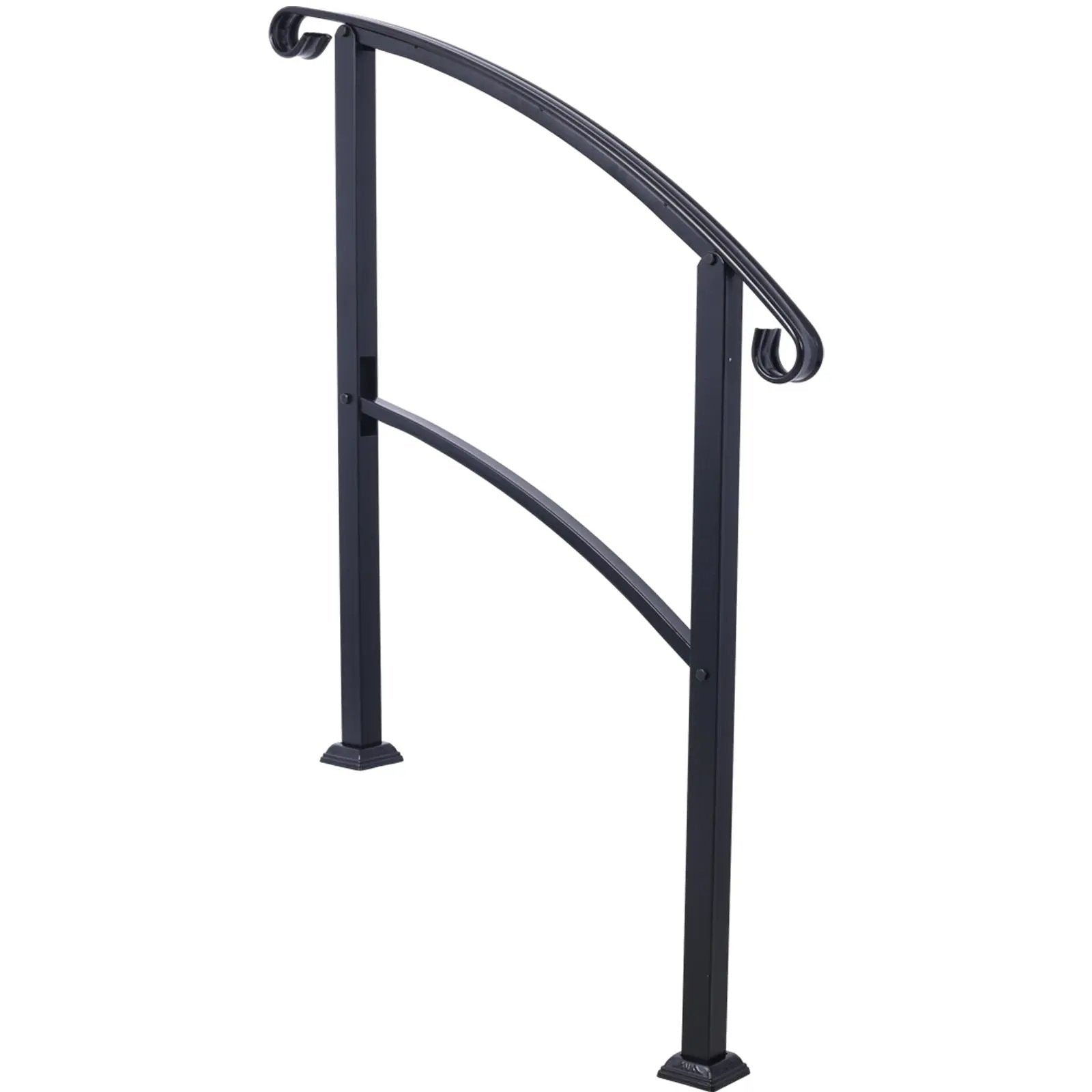 Handrails For Outdoor Steps, Fit 1 Or 3 Steps Outdoor Stair Railing, Flexible Front Porch Hand Rail, Transitional Handrails For Concrete Steps Or Wooden Stairs - Black by Unique Piece Furniture