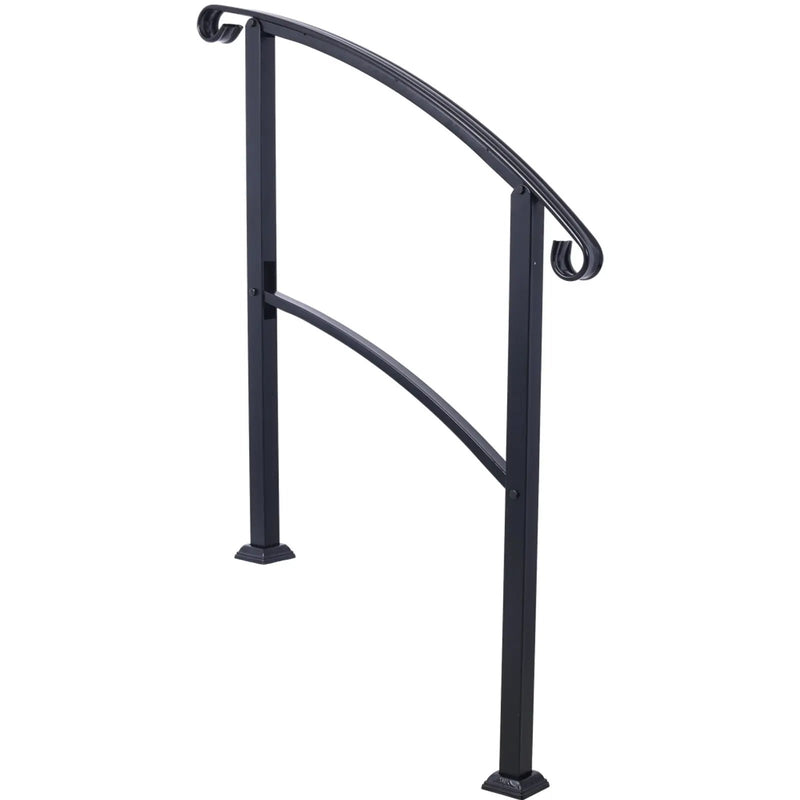 Handrails For Outdoor Steps, Fit 1 Or 3 Steps Outdoor Stair Railing, Flexible Front Porch Hand Rail, Transitional Handrails For Concrete Steps Or Wooden Stairs - Black by HouseOfZazla