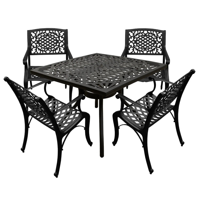 Outdoor Aluminum 5pc Square Black Patio Dining Set with Four Chairs by Sharicks