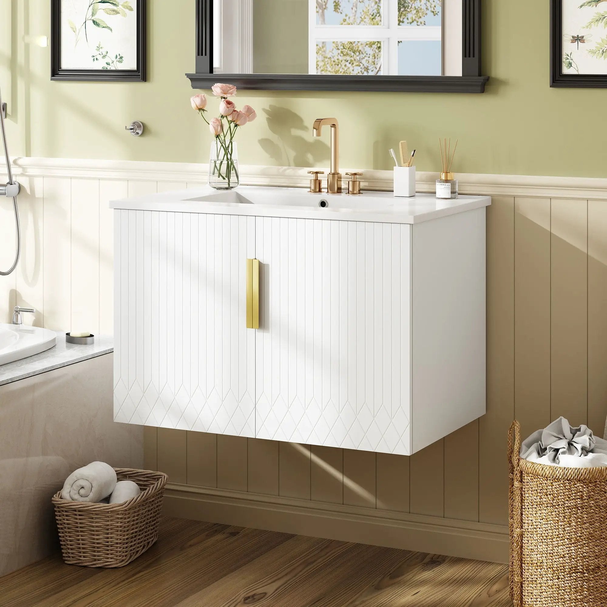 Bathroom Vanity With Sink, Rectangular Storage Cabinet With 2 Soft Closing Doors by Unique Piece Furniture
