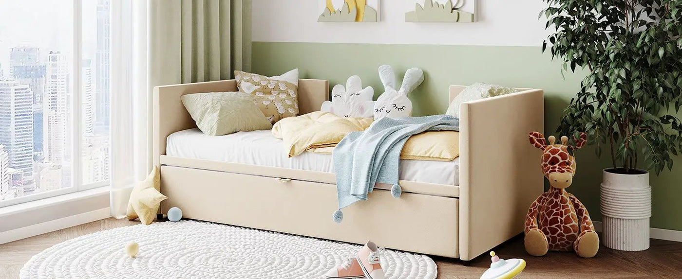 Twin Size Upholstered Daybed With Pop Up Trundle by HouseOfZazla