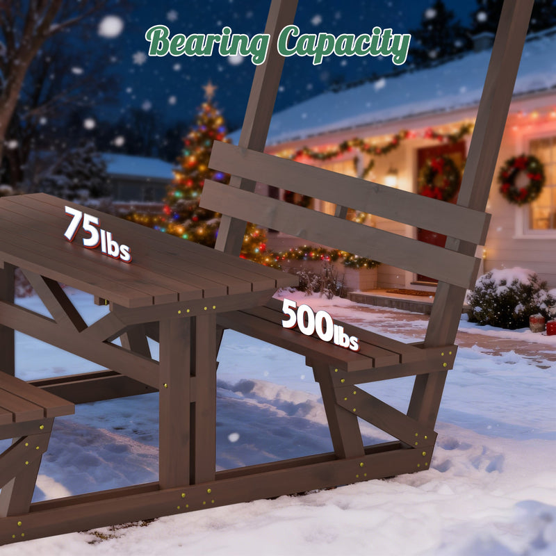 Outdoor Waterproof Solid Wood Picnic Table and Bench Set with Removable Canopy by HouseOfZazla