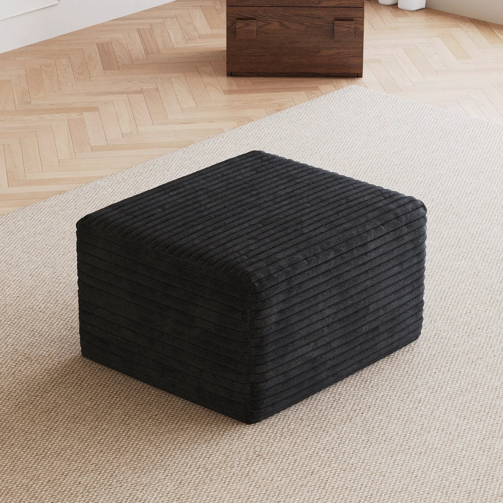 Black Plush Corduroy Sofa Ottoman - No Assembly Required by HouseOfZazla
