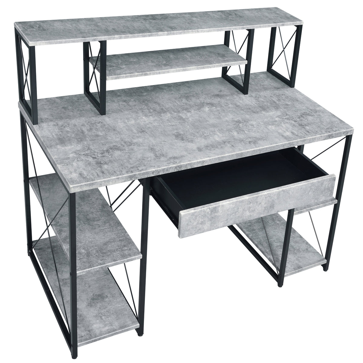 Grey and Black Desk with Drawer - Wood and Metal, photo 4 of 8