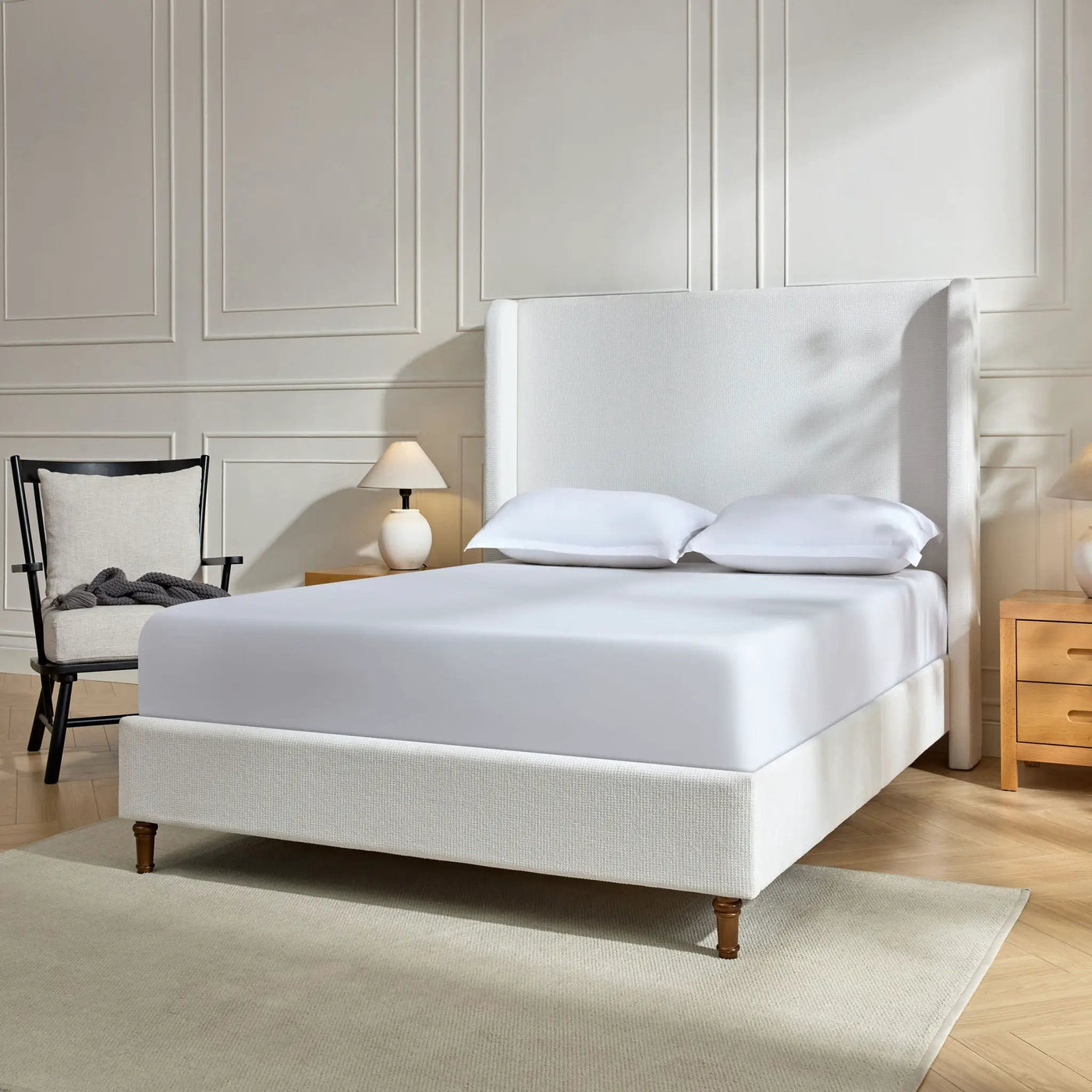 Harper - Tall Headboard Upholstered Bed / High Headboard / Elegant Simplicity / No Box Spring Needed by HouseOfZazla