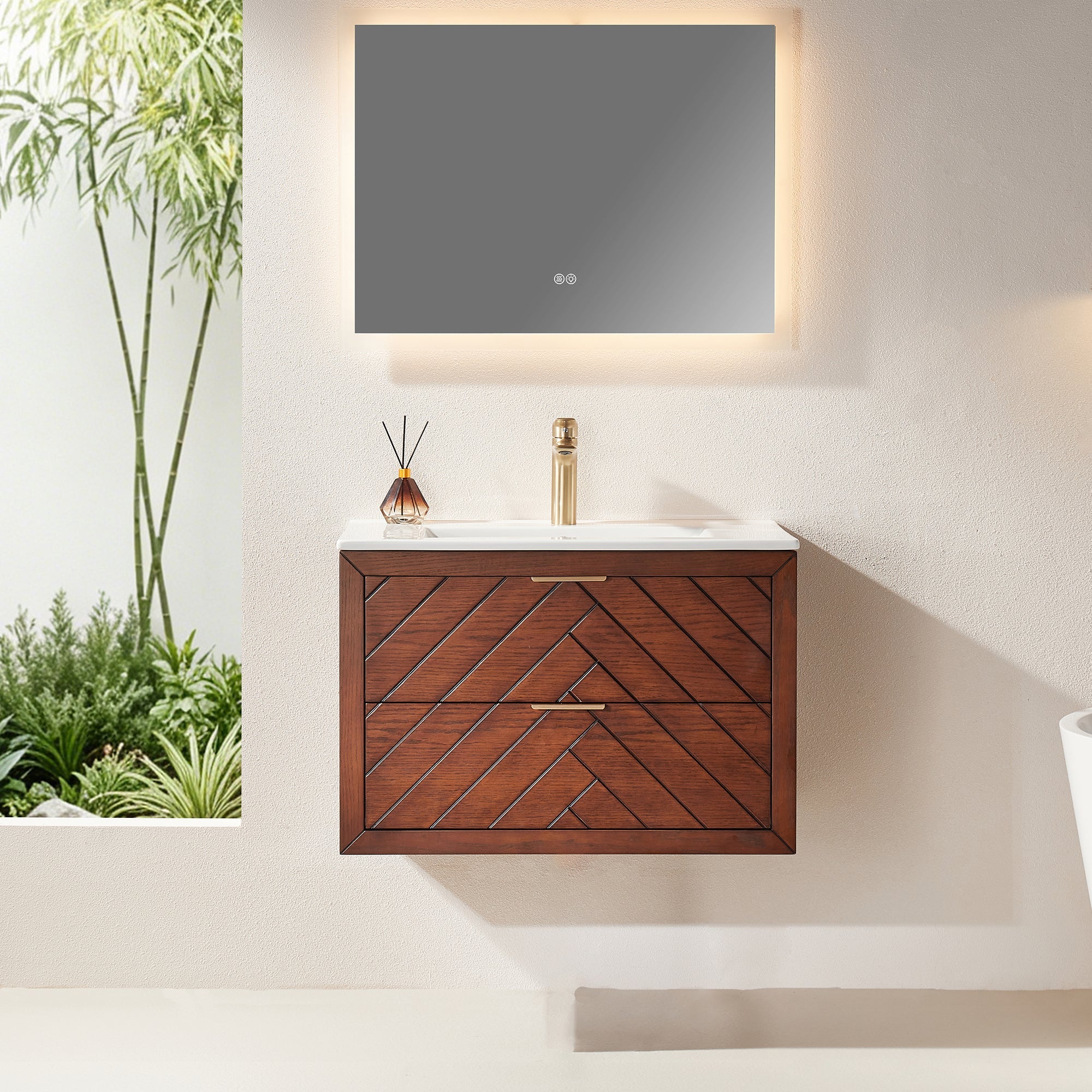 30" Pre-Assembled Wall Mounted & Floating Single Vanity Cabinet with 1-Hole Ceramic Top by HouseOfZazla