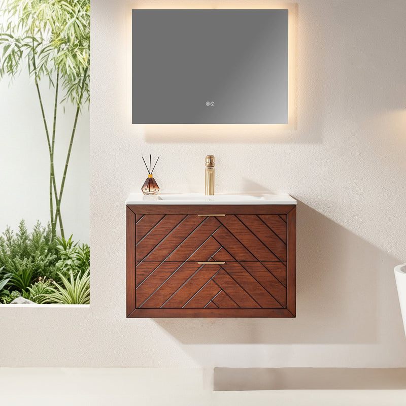 30" Pre-Assembled Wall Mounted & Floating Single Vanity Cabinet with 1-Hole Ceramic Top by HouseOfZazla