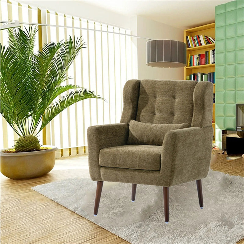 Modern Accent Chair, Arm Chairs For Living Room, Upholstered Mordern Armchair, Comfy Soft Padded Lounge Chair In Small Space, Bedroom, With Pillow, Solid Wood Leg by Unique Piece Furniture