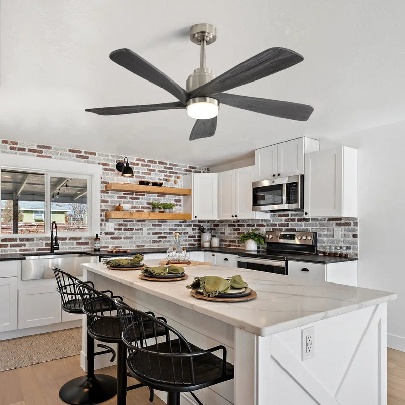 Modern Ceiling Fan With Dimmable LED Light 5 Solid Wood Blades Remote Control Reversible Dc Motor With Smart App Control - Nickel by HouseOfZazla