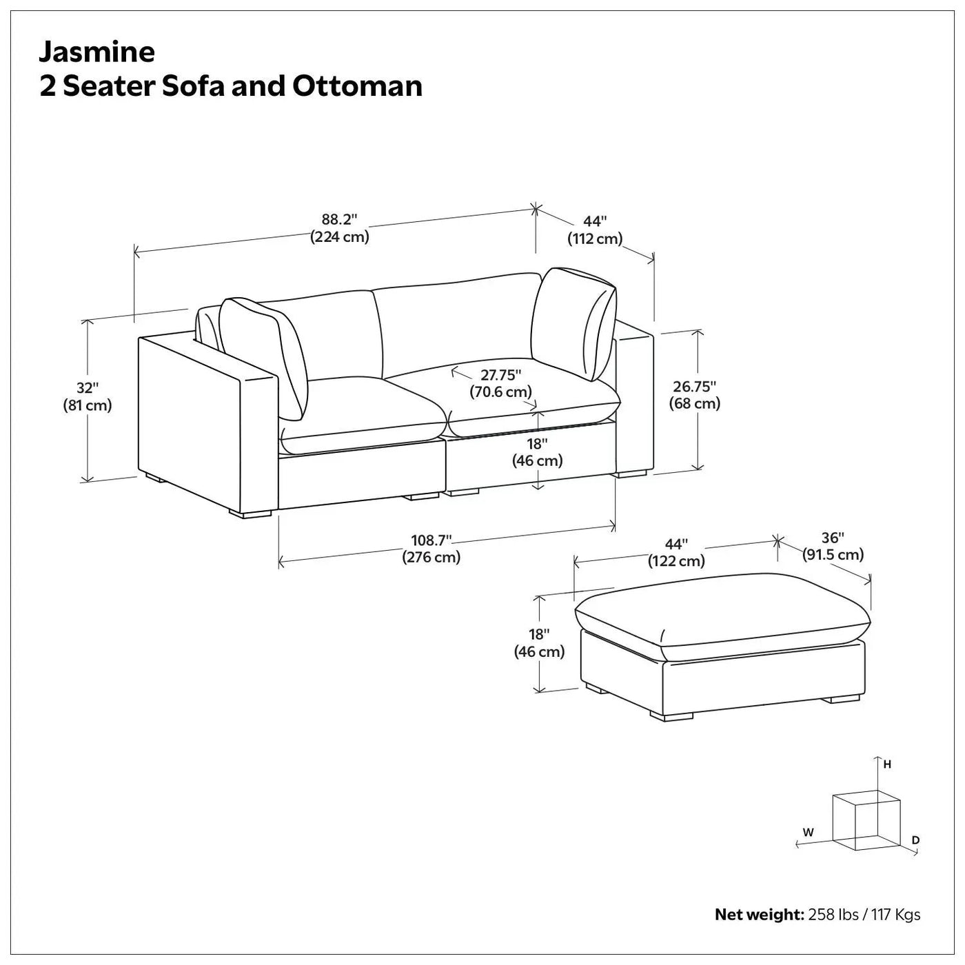 Jasmine - Handcrafted Sofa And Ottoman by Unique Piece Furniture