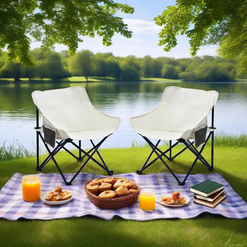 2 Pieces Outdoor Camping Chairs Folding / Portable, Comfortable Seating, Durable Steel Fram by Unique Piece Furniture