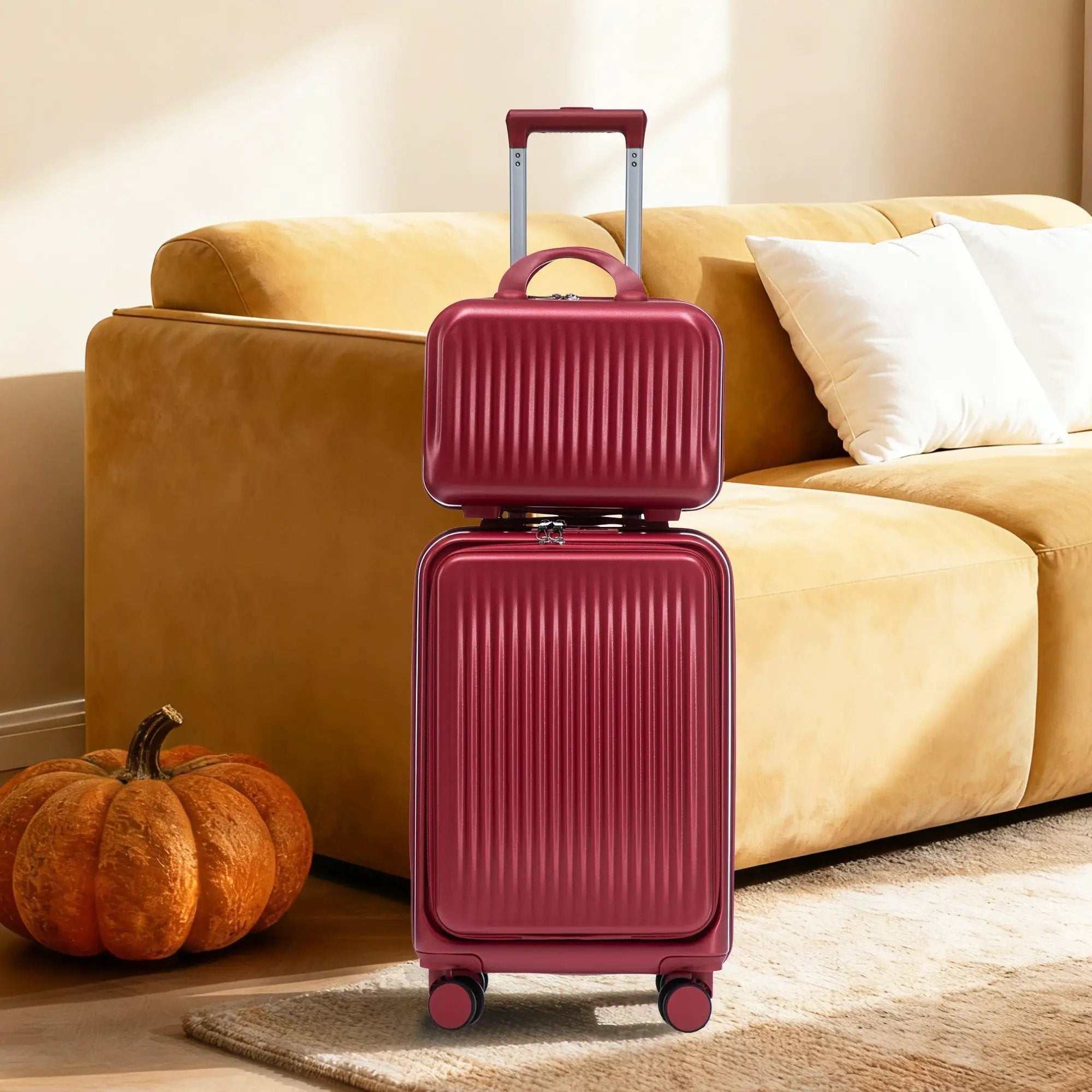 14'/20' 2 pcs ABS Spinner Wheel Luggage Set with Combination Lock and Front Opening Design by HouseOfZazla