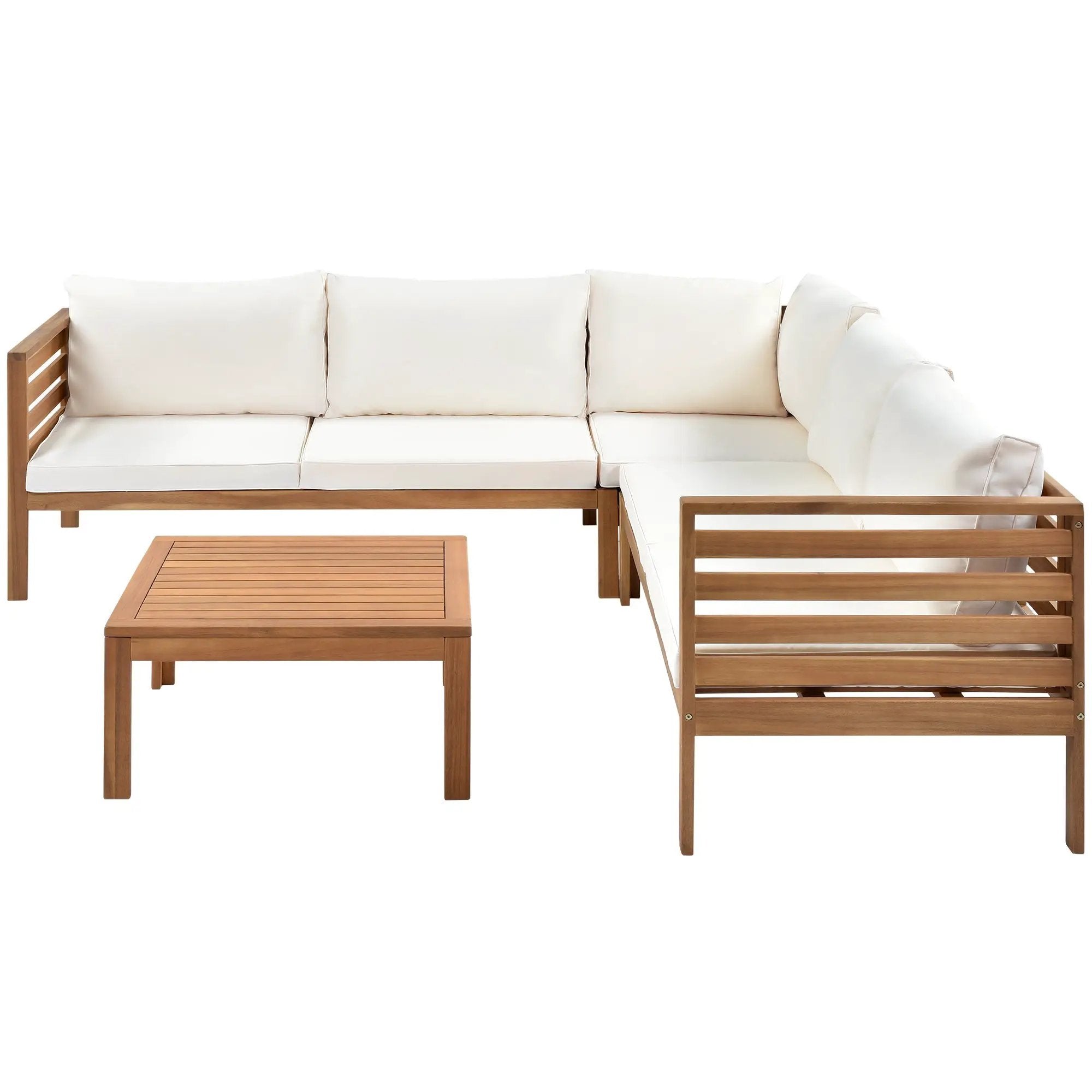 Wood Structure Outdoor Sofa Set with Beige Cushions by HouseOfZazla