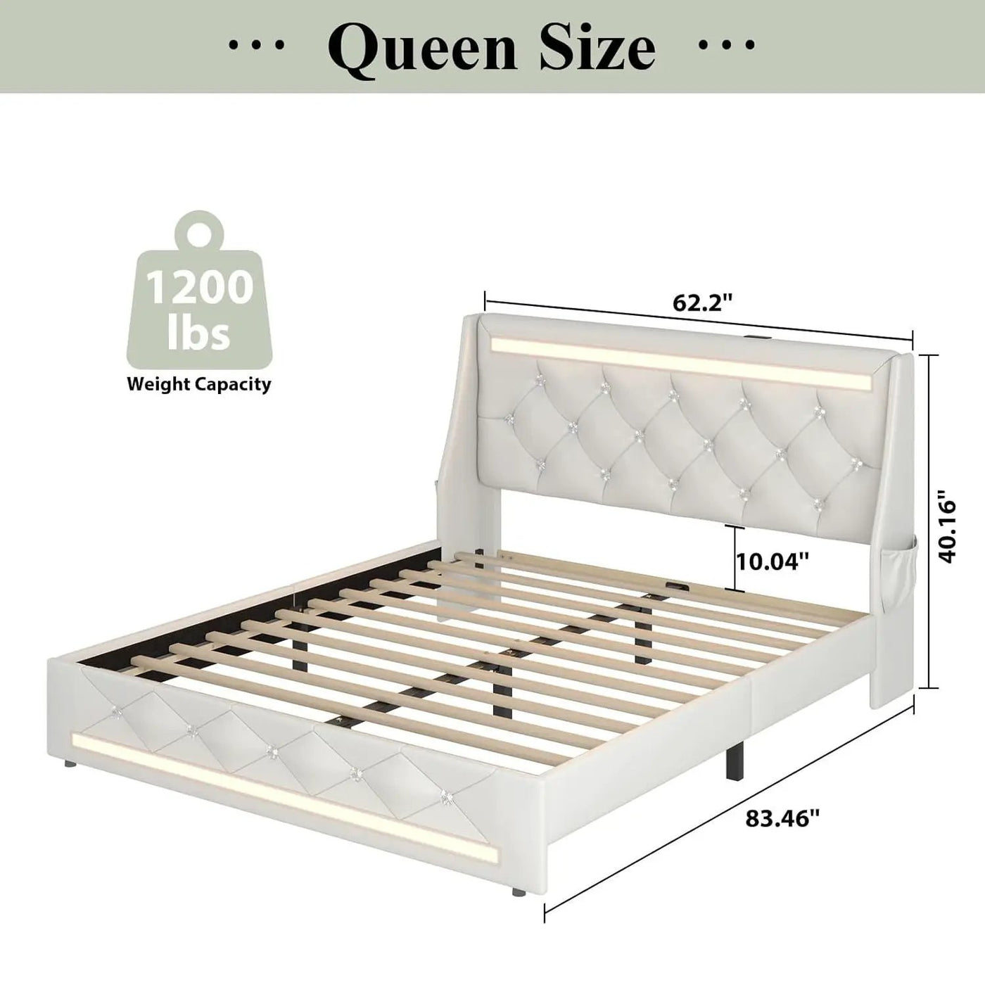 Wingback Upholstered Bed Frame With LED Lights, Charging Station by HouseOfZazla