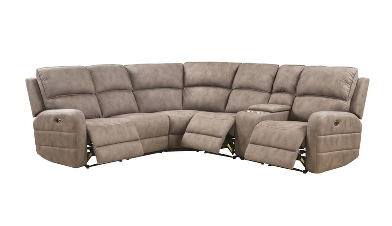 Olwen - Nubuck Power Recliner Sectional Sofa With USB Port - Mocha by HouseOfZazla
