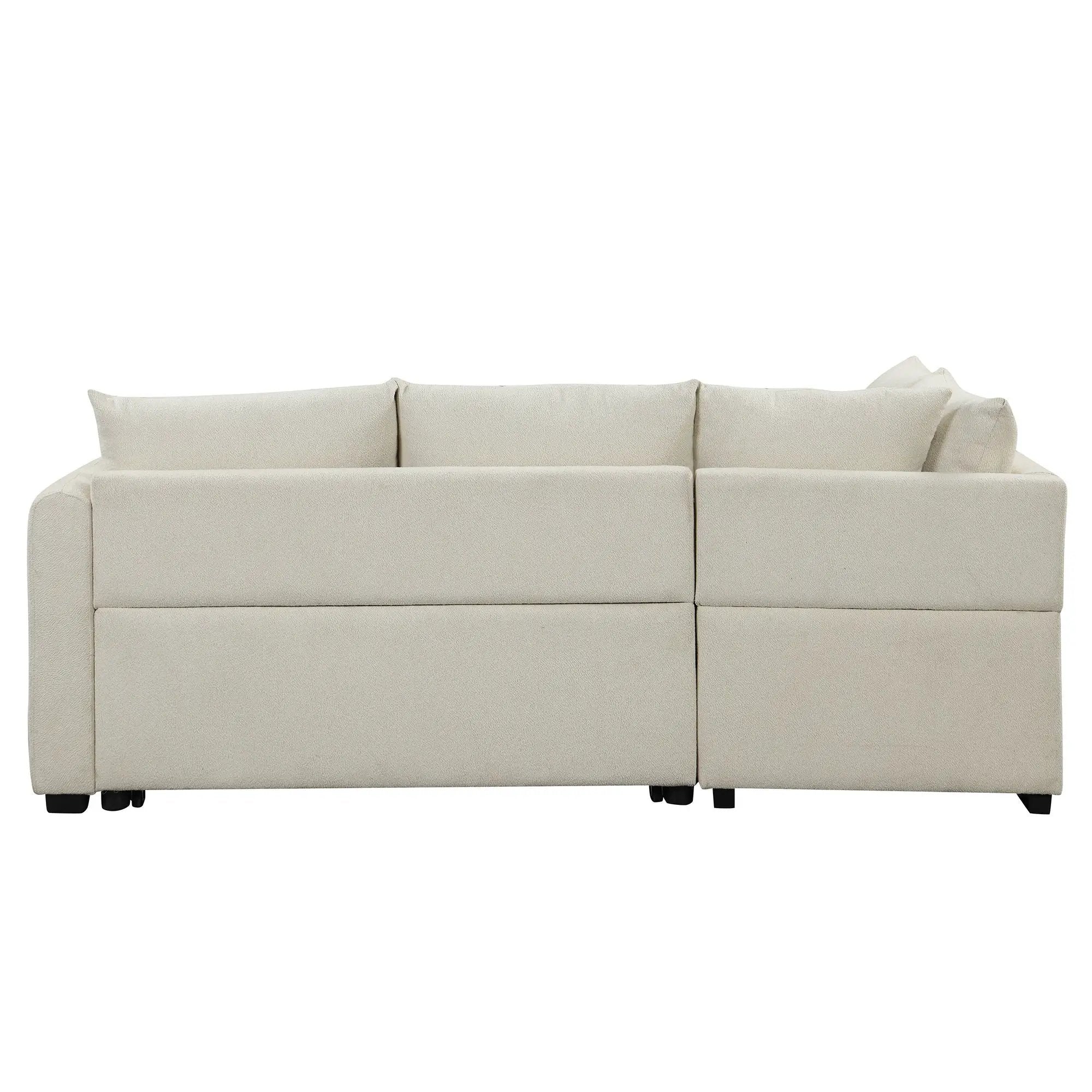 L-Shaped Sectional Pull Out Sofa Bed Sleeper Sofa With Two USB Ports, Two Power Sockets And A Movable Storage Ottoman