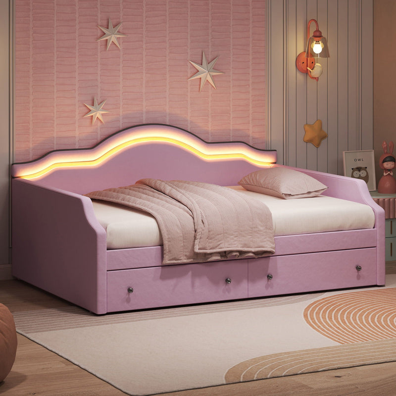 Upholstered Daybed With LED Lights And 2 Drawersme by HouseOfZazla