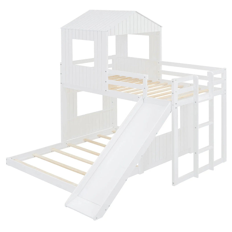Loft Bunk Bed With Playhouse, Farmhouse, Ladder, Slide And Guardrails by Unique Piece Furniture