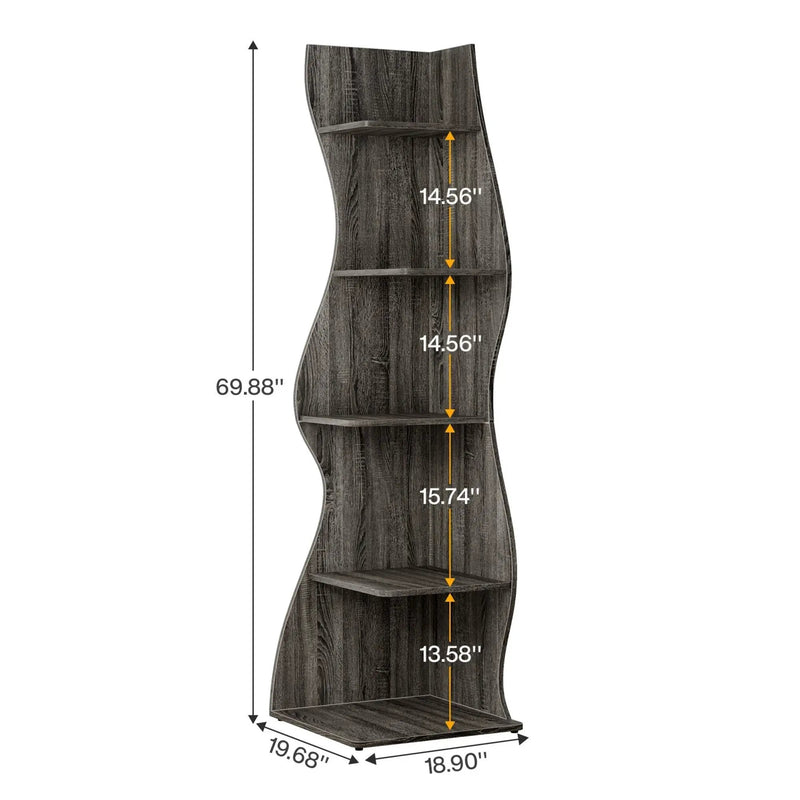 5 Tier Wavy Corner Bookshelf And Plant Stand For Living Room by HouseOfZazla
