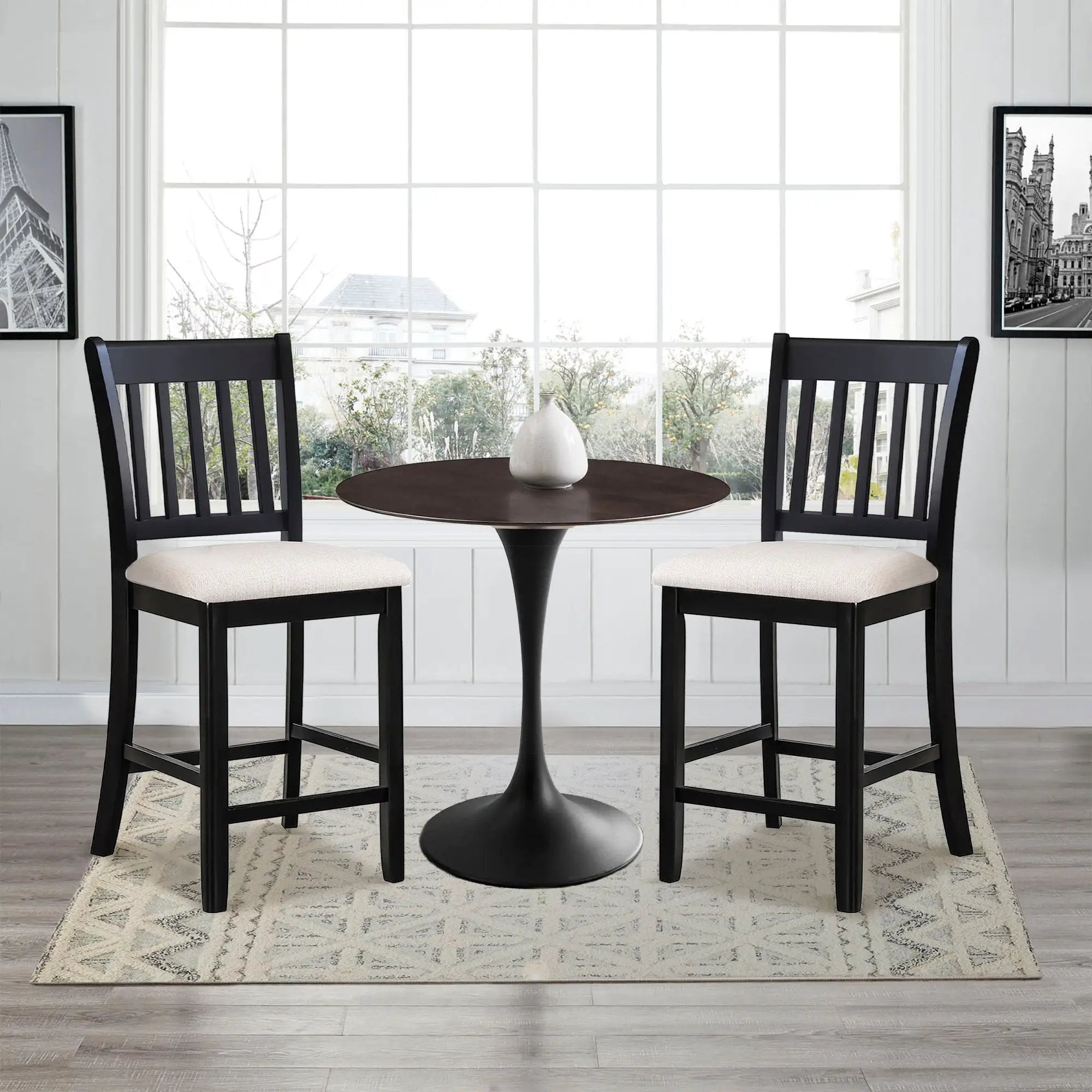 Transitional Rubberwood Dining Room Chairs (Set of 2) With Slatted Back - Black by Unique Piece Furniture