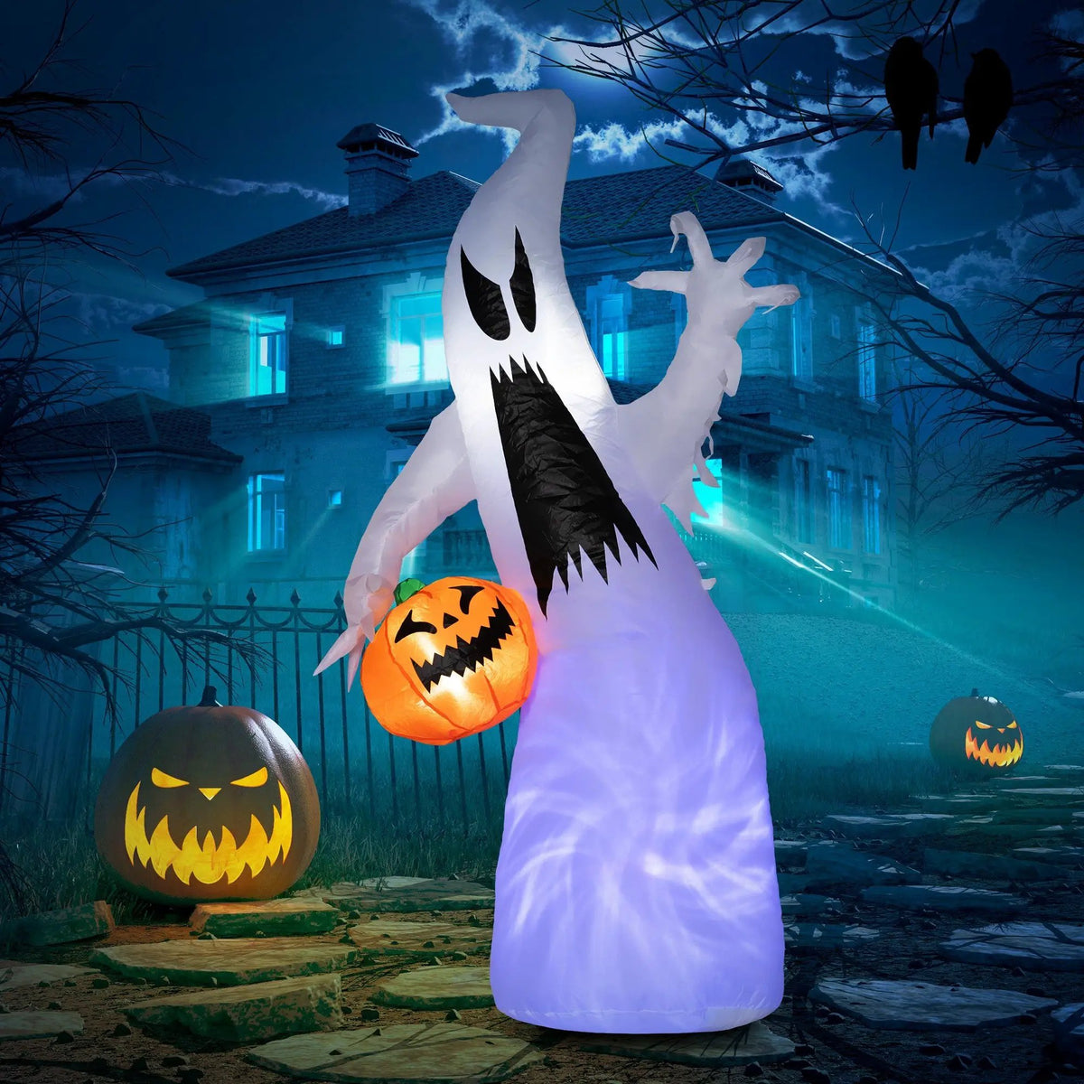 HOMCOM 5.9' Halloween Inflatable Outdoor Decoration Ghost with Pumpkin by HouseOfZazla