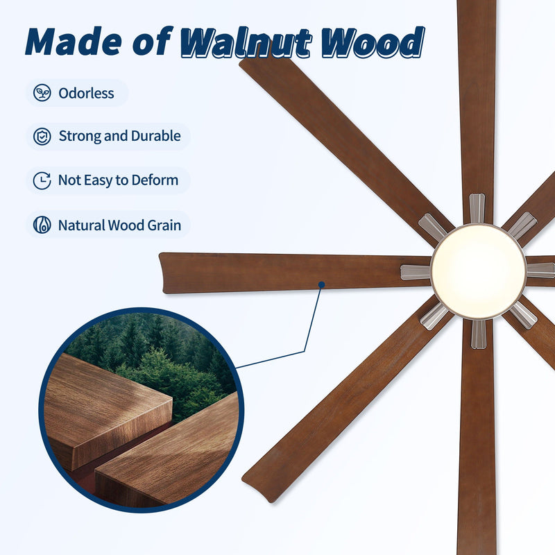 Large Ceiling Fan With Dimmable LED Light 8 Blades Remote Control, Reversible DC Motor by HouseOfZazla