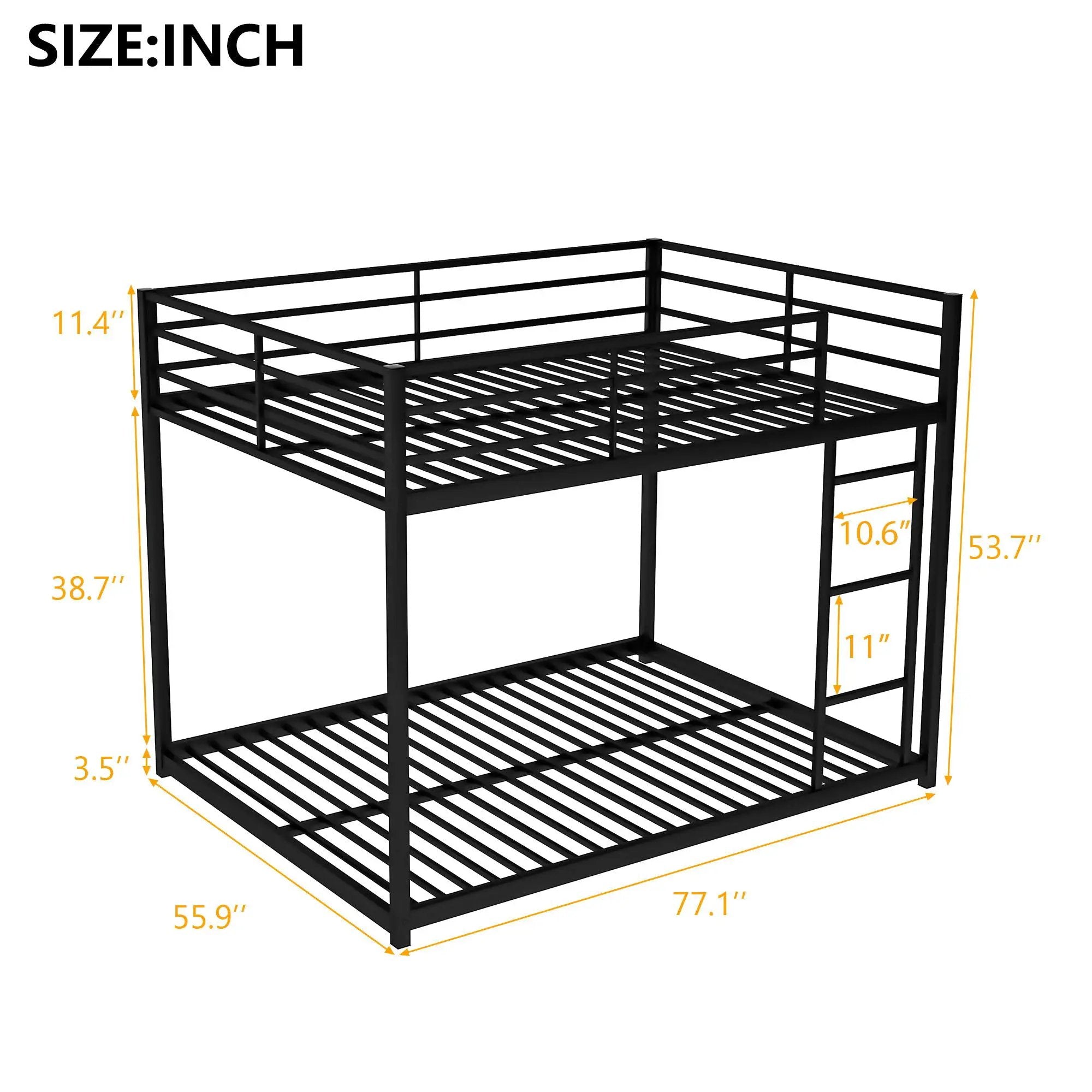 Metal Bunk Bed, Low Bunk Bed With Ladder by HouseOfZazla