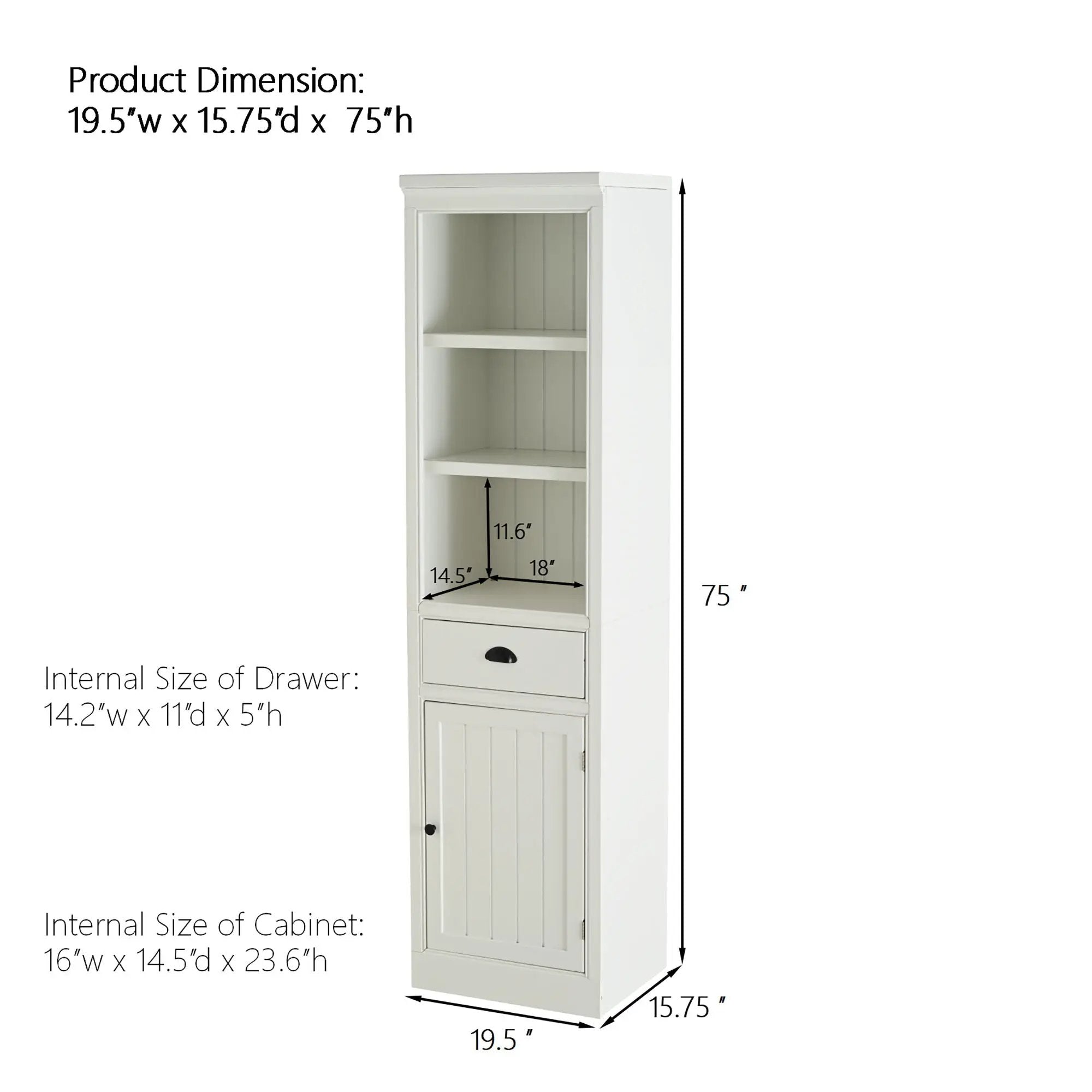 Retro Style 75'' Tall Display Shelf With Cabinet For Hallways Living Room Kitchen - White by HouseOfZazla