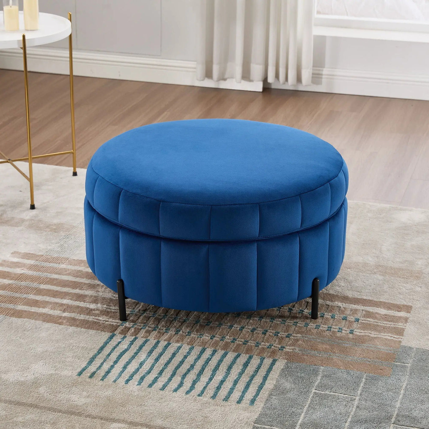 Upholstered Round Ottoman With Reversible Lid, Channel Tufted Pumpkin Shape by HouseOfZazla