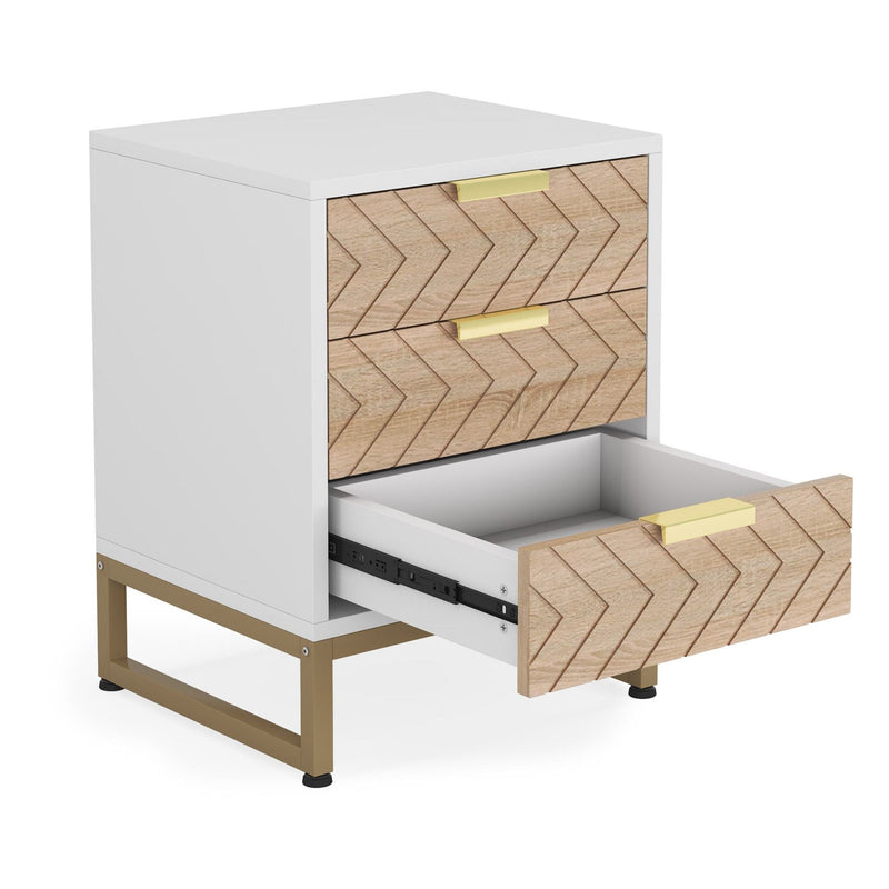 Nightstands With 3 Drawers, Zig Zag Design (Set of 2) - White / Oak by HouseOfZazla