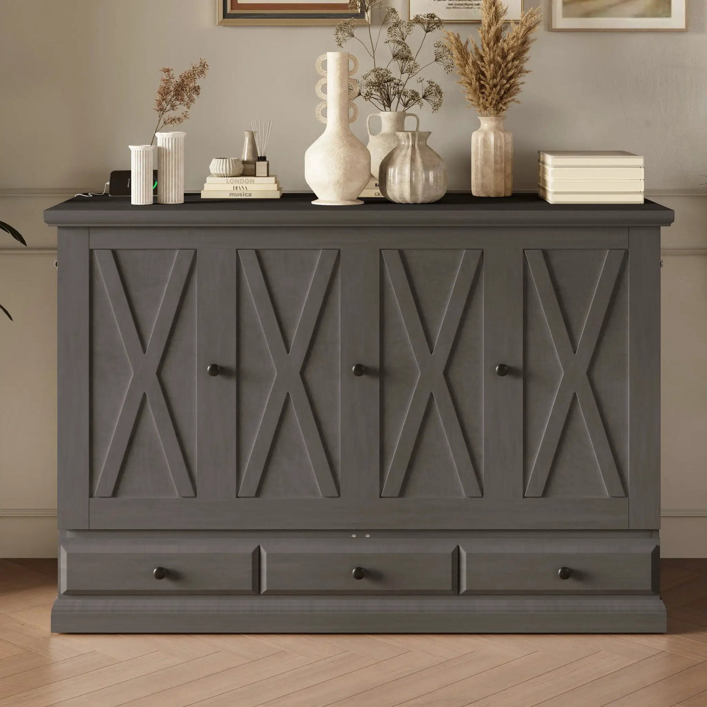 Murphy Bed Chest Cube Cabinet With Charging Station And Large Storage Drawer by HouseOfZazla