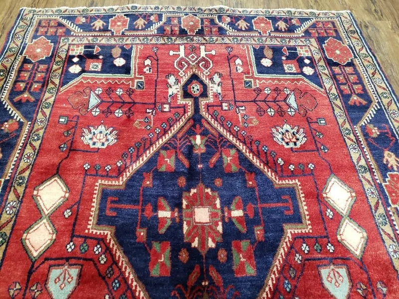 Antique Persian Zanjan Nahavand Heriz Rug, Red & Blue, Hand-Knotted, 5' x 9' 7" by Jewel Rugs