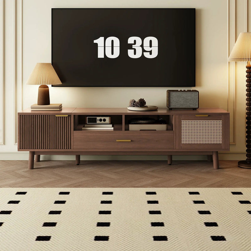 TV Stand for 75" TVs with Soft-Closing Doors and Drop-Down Cabinet by HouseOfZazla