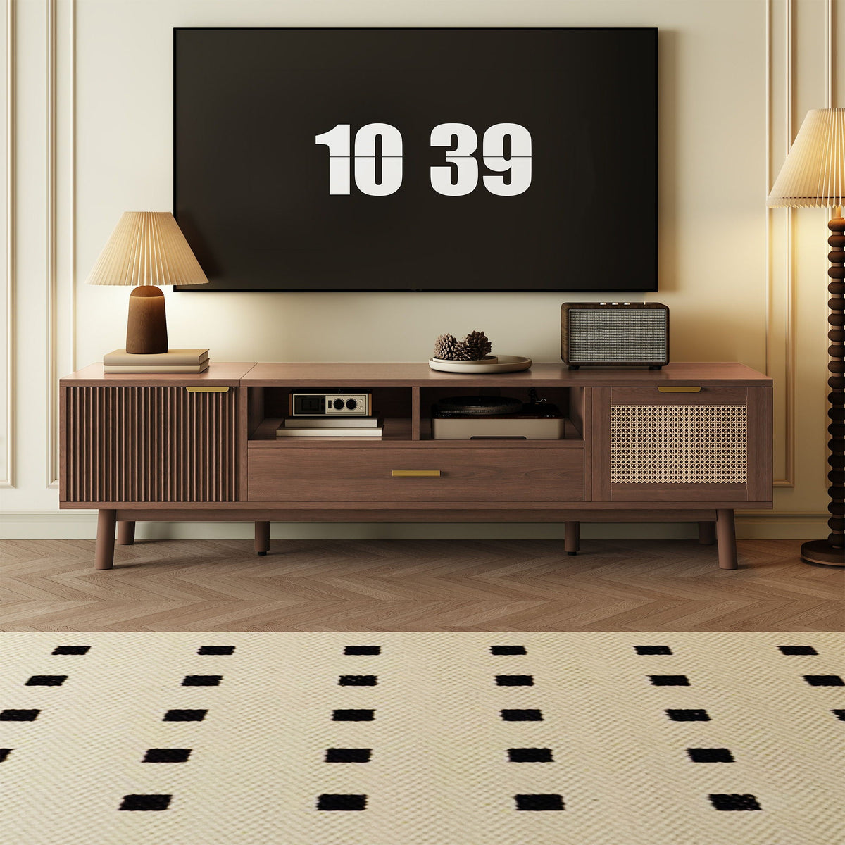 TV Stand for 75" TVs with Soft-Closing Doors - Dark Brown, photo 3 of 4