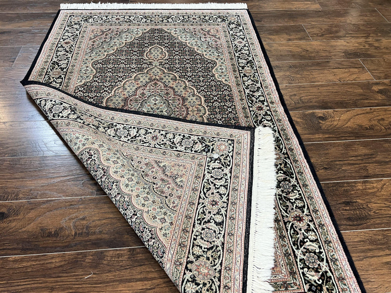 Sino Persian Rug 4x6, Fine Hand Knotted Carpet, Black, Wool, Vintage Rug 4 x 6, Herati Mahi, 300 KPSI by Jewel Rugs
