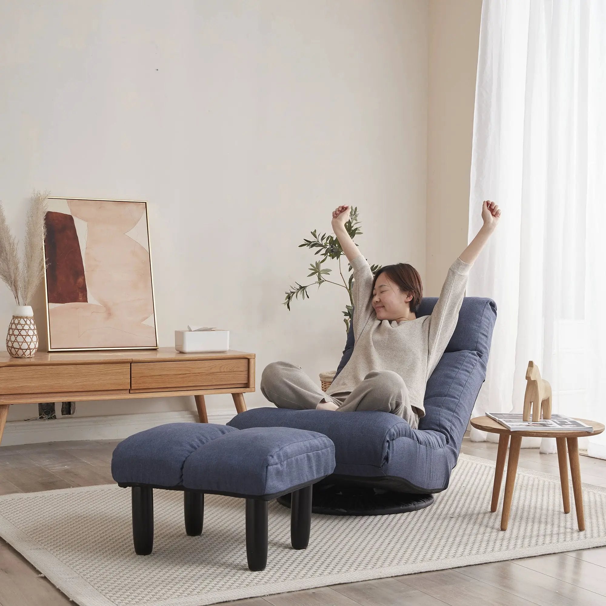 Adjustable Japanese Reclining Floor Chair Sofa With Metal Frame For Living Room by Unique Piece Furniture