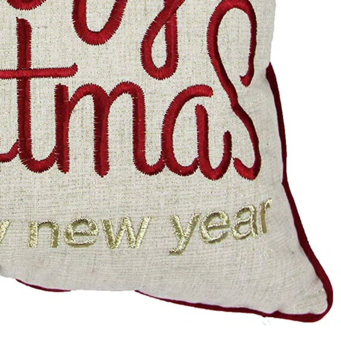 Gold Christmas Throw Pillow with Embroidery - Merry Christmas and Happy New Year, photo 2 of 6