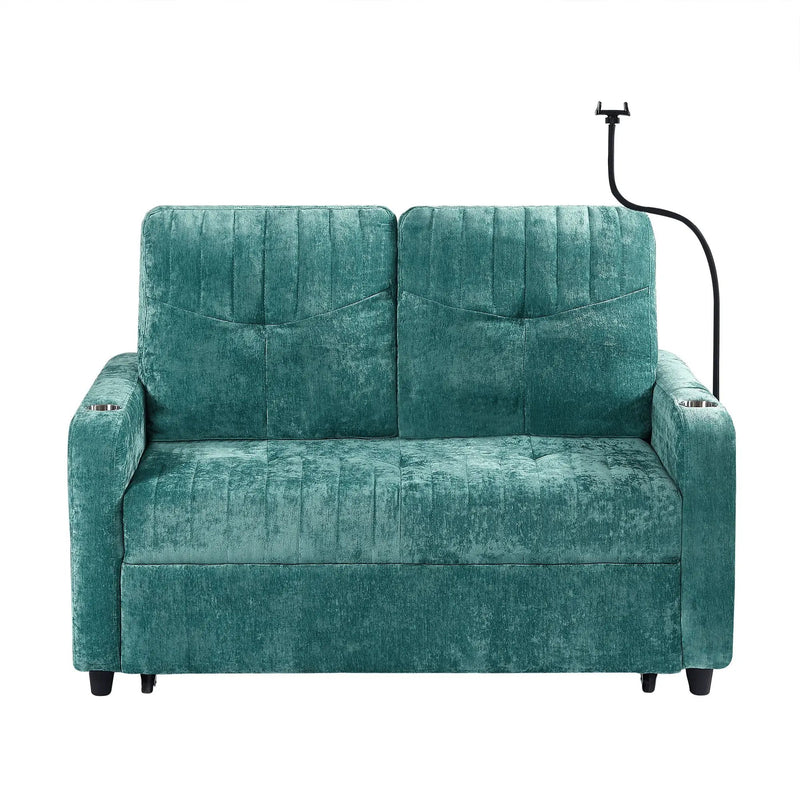 Modern Loveseat Pull Out Sofa Bed With Adjustable Backrest, Two Cup Holders, A Phone Holder, Three Charging Ports And Side Storage Pockets For Living Room by HouseOfZazla