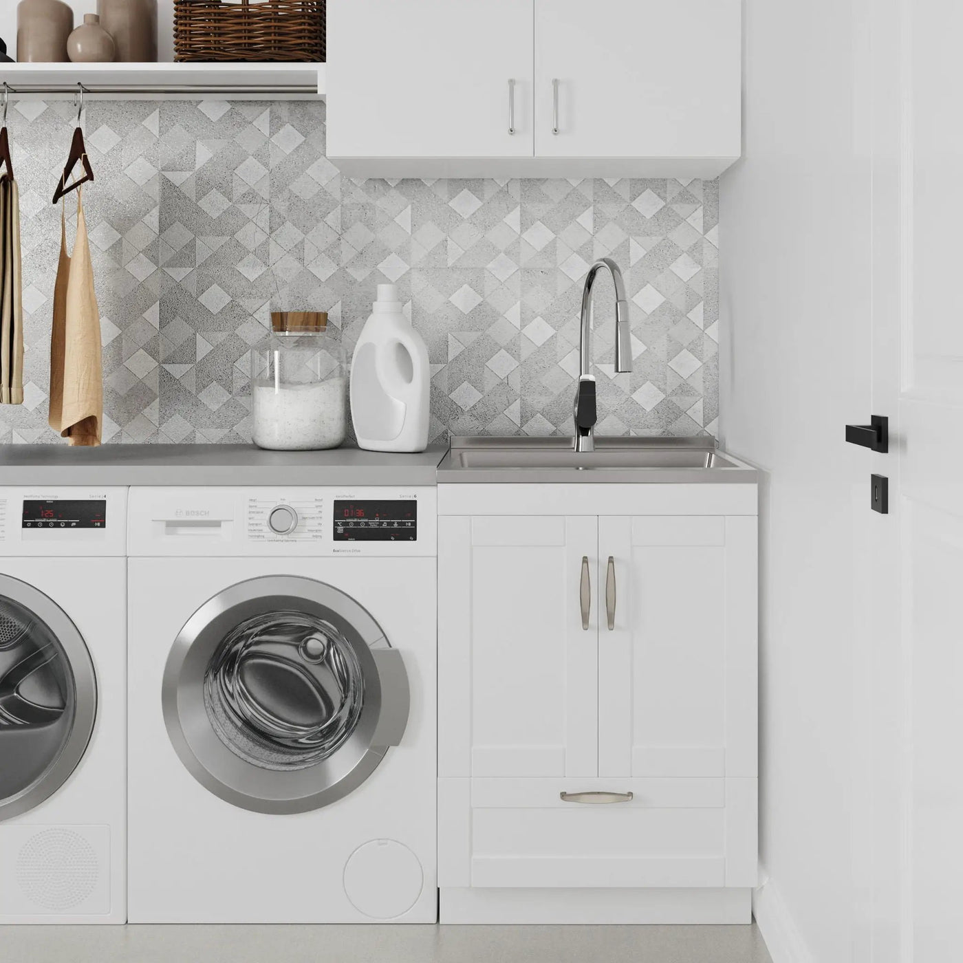 Reed - Deluxe Laundry Cabinet With Pull-Out Faucet And Stainless Steel Sink by HouseOfZazla