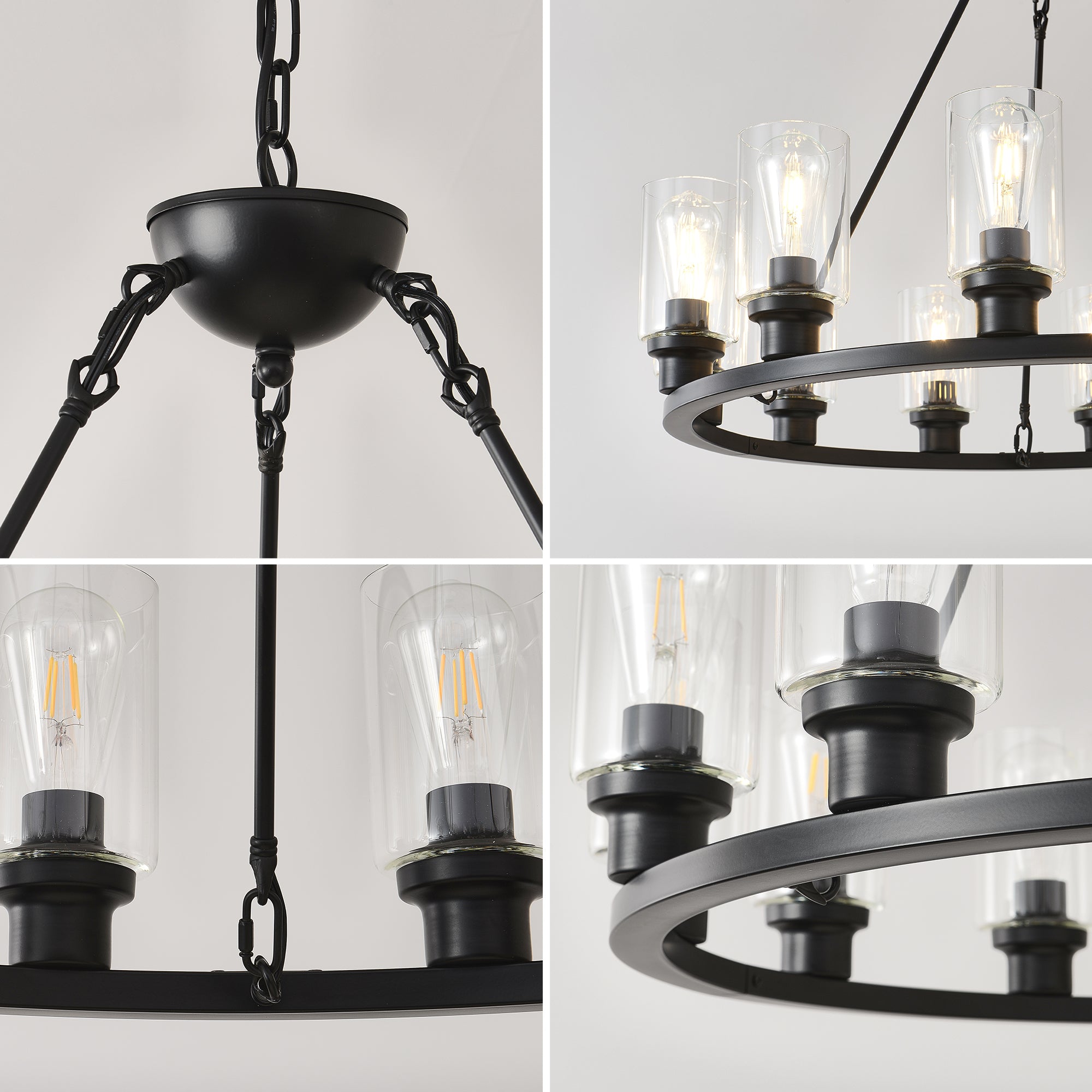 Black Wagon Wheel Chandelier 31.5 Inch Modern Farmhouse Pendant Light by HouseOfZazla