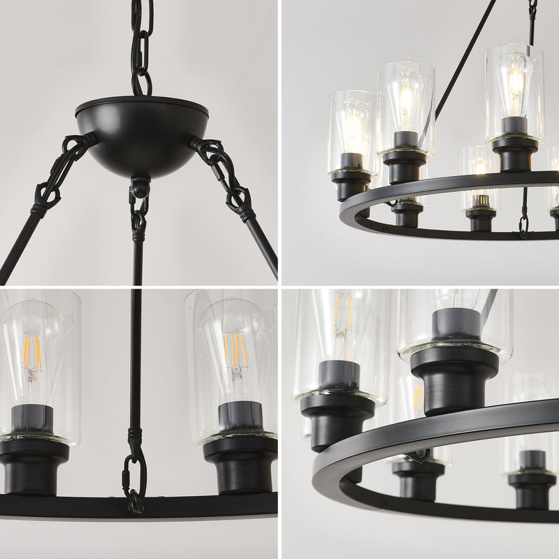 Black Wagon Wheel Chandelier 31.5 Inch Modern Farmhouse Pendant Light by HouseOfZazla