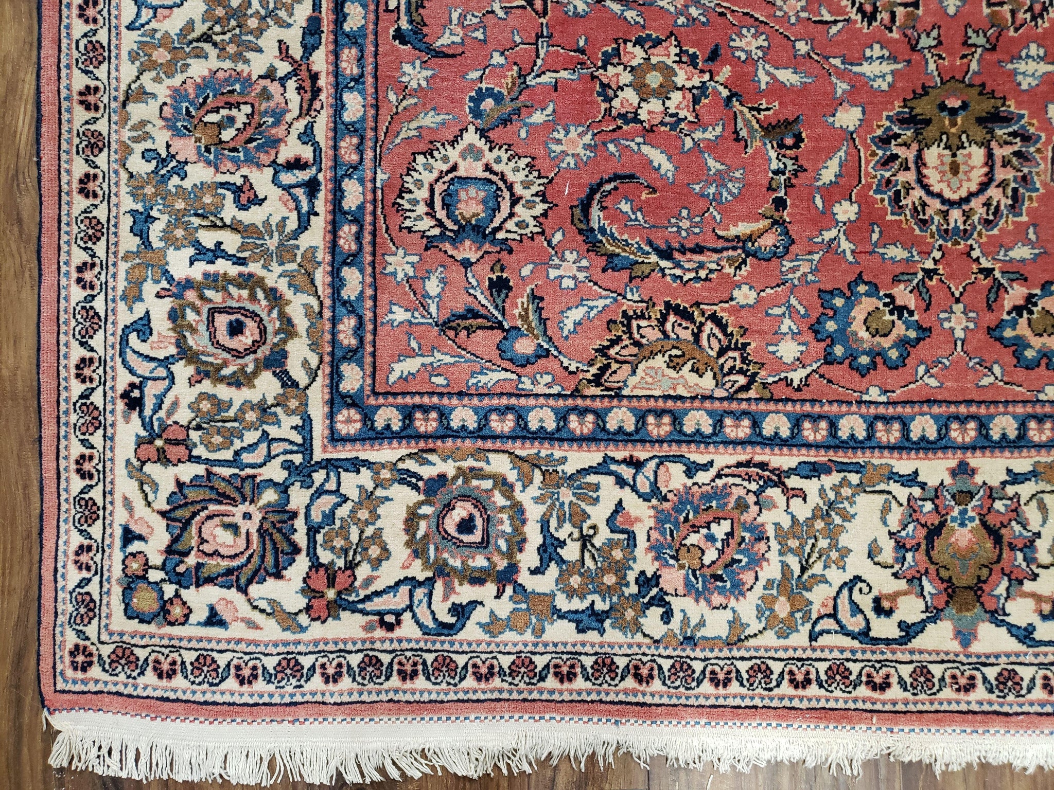 Semi Antique Persian Kashan, Red & Cream, Hand-Knotted, Wool, 4' 8" x 6' 6", Pair A by Jewel Rugs