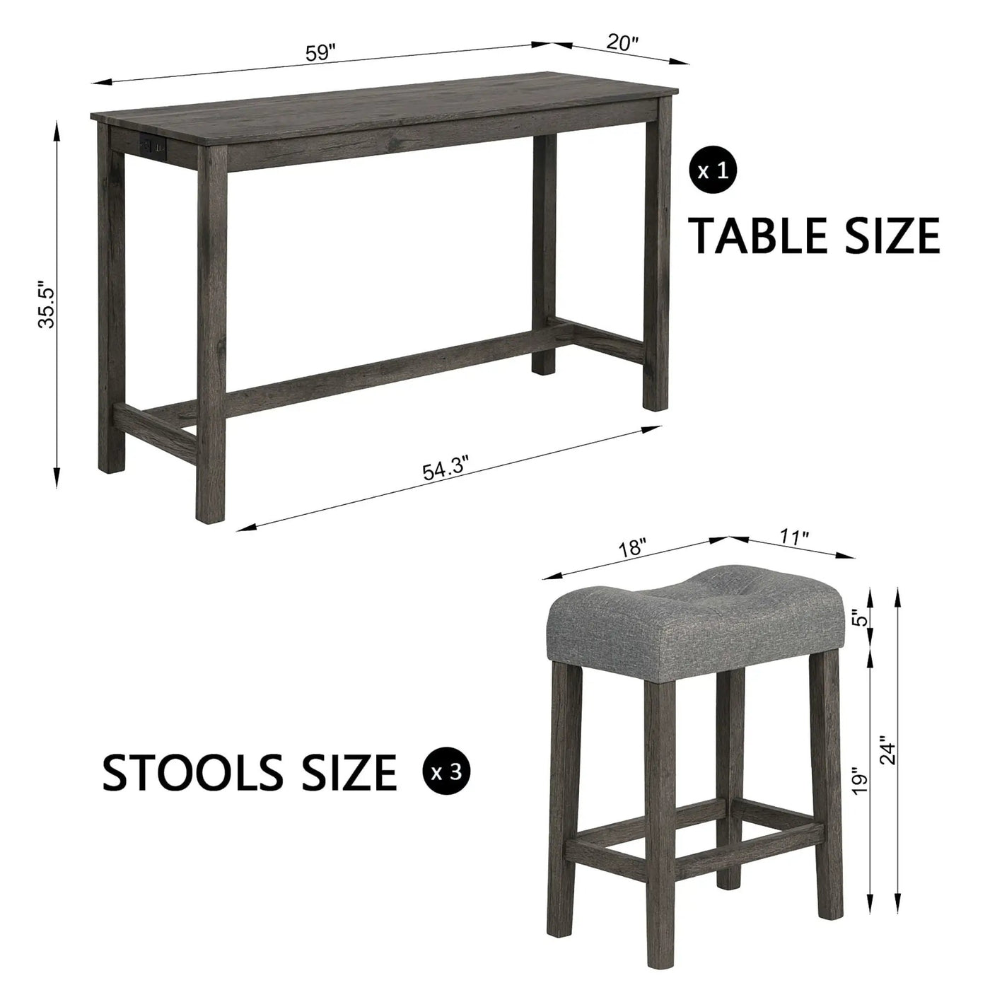 4 Piece Bar Table Set With Power Outlet, 3 Padded Stools by HouseOfZazla