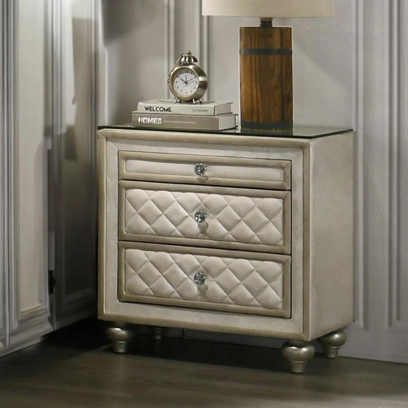 Lucienne - Nightstand - Beige Velvet by Unique Piece Furniture