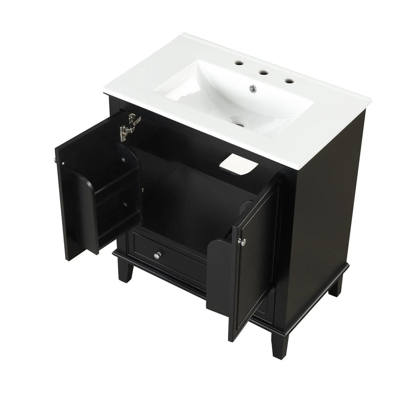 30" Bathroom Vanity With Sink Combo, Multi Functional Bathroom Cabinet With Doors And Drawer - Black by HouseOfZazla