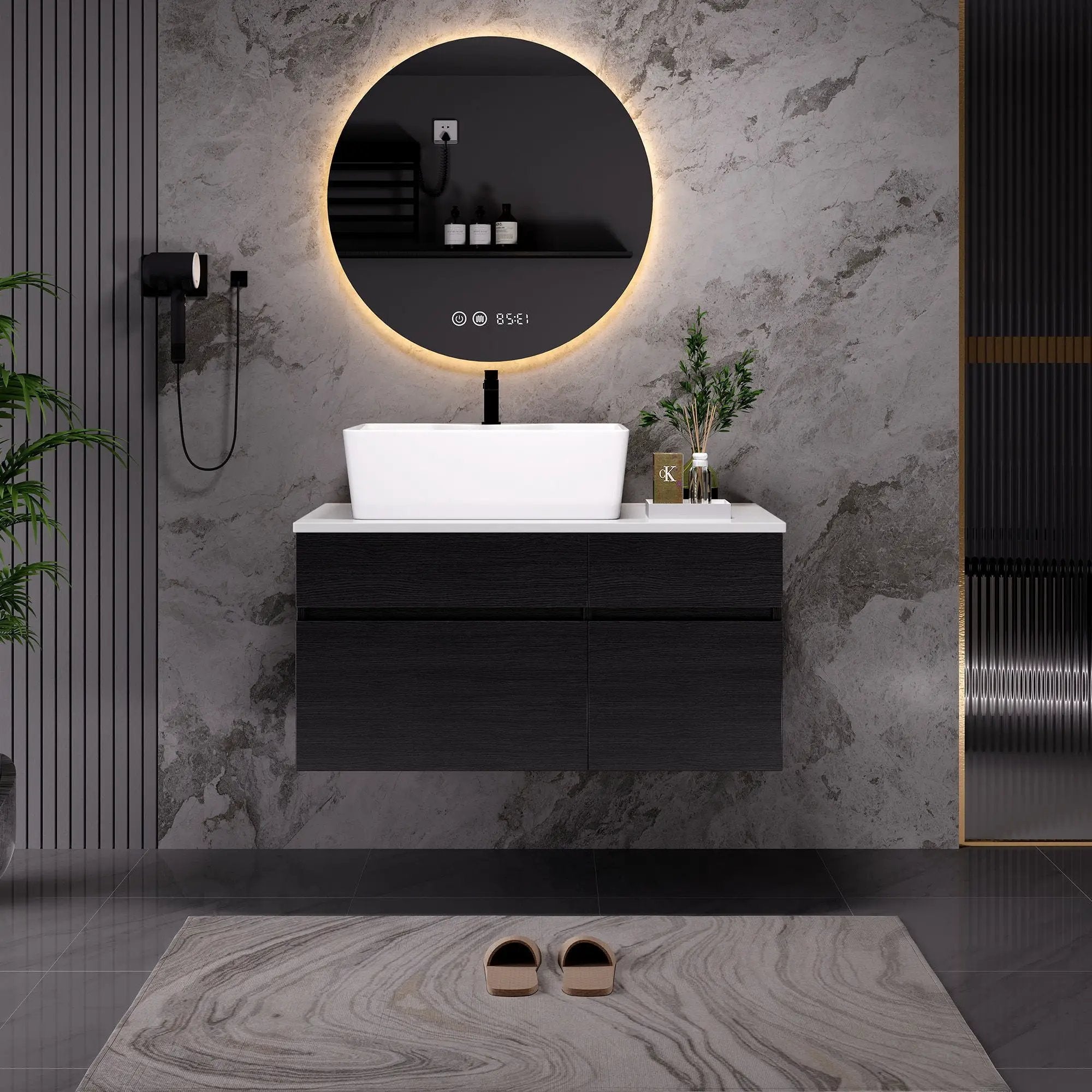 Floating Bathroom Vanity With Sink For Small Bathroom - White / Black by Unique Piece Furniture