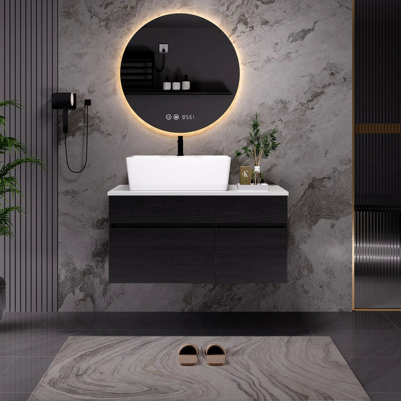 Floating Bathroom Vanity With Sink For Small Bathroom - White / Black by Unique Piece Furniture
