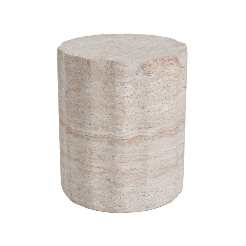 Elegant Indoor/Outdoor Lightweight Concrete Side Table With Travertine - Beige by HouseOfZazla
