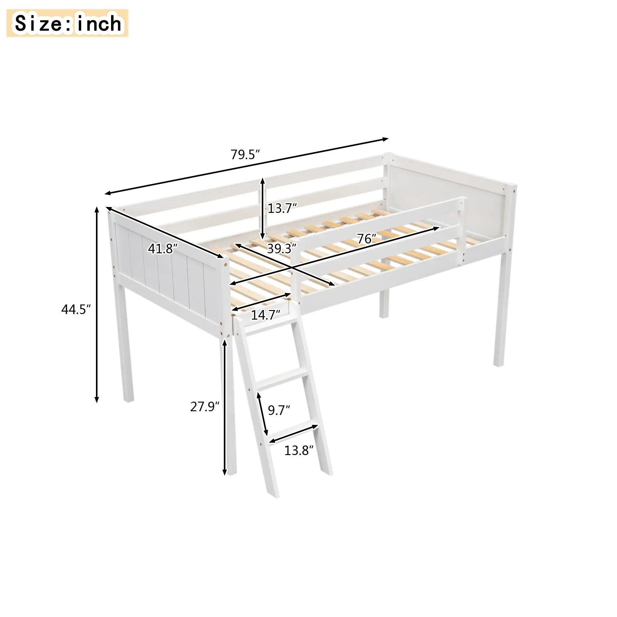Low Loft Bed With Adjustable Ladder by Unique Piece Furniture